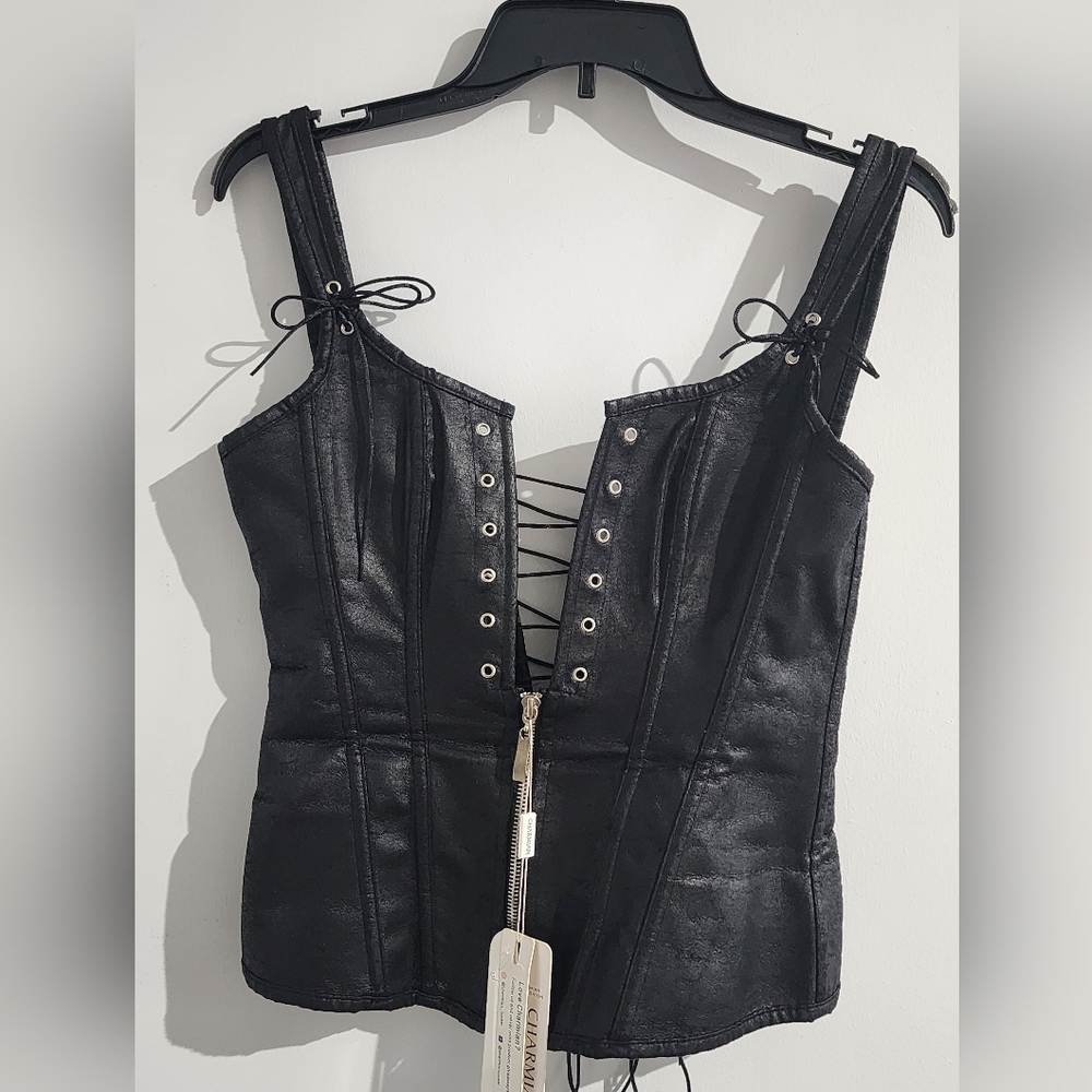 Charmian Women's Renaissance Lace Up Vintage Boned Bustier Corset with Garters